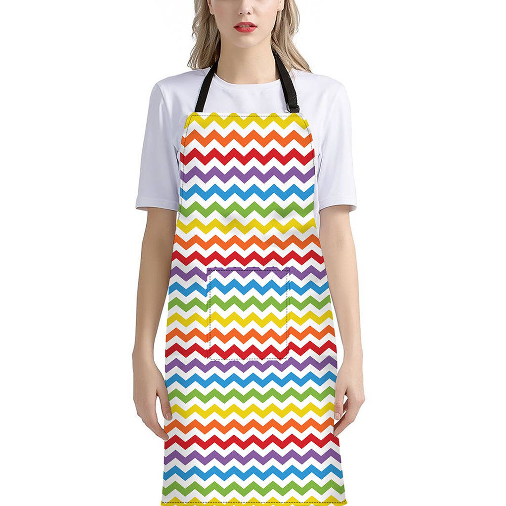 Rainbow Chevron Pattern Print Bib Apron With Pocket