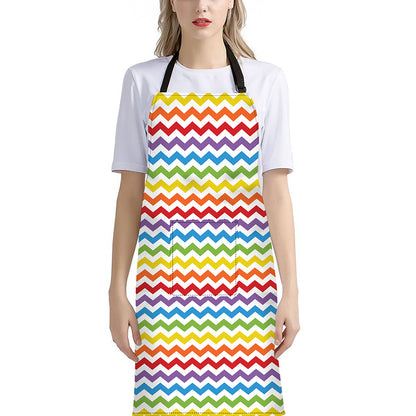 Rainbow Chevron Pattern Print Bib Apron With Pocket