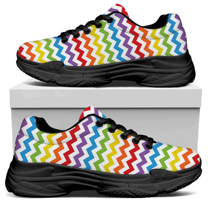 Rainbow Chevron Pattern Print Black Chunky Shoes