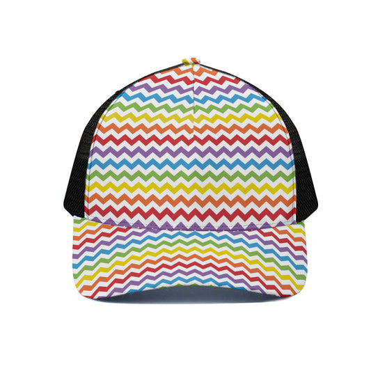 Rainbow Chevron Pattern Print Black Mesh Trucker Cap