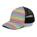 Rainbow Chevron Pattern Print Black Mesh Trucker Cap