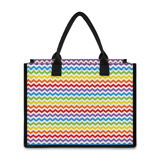 Rainbow Chevron Pattern Print Canvas Tote Bag