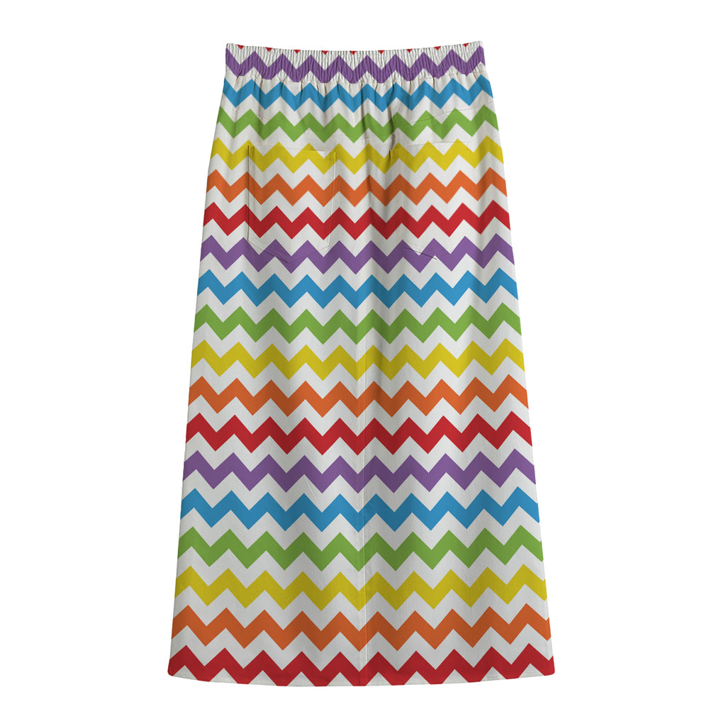 Rainbow Chevron Pattern Print Cotton Front Slit Maxi Skirt