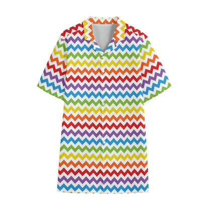 Rainbow Chevron Pattern Print Cotton Hawaiian Shirt