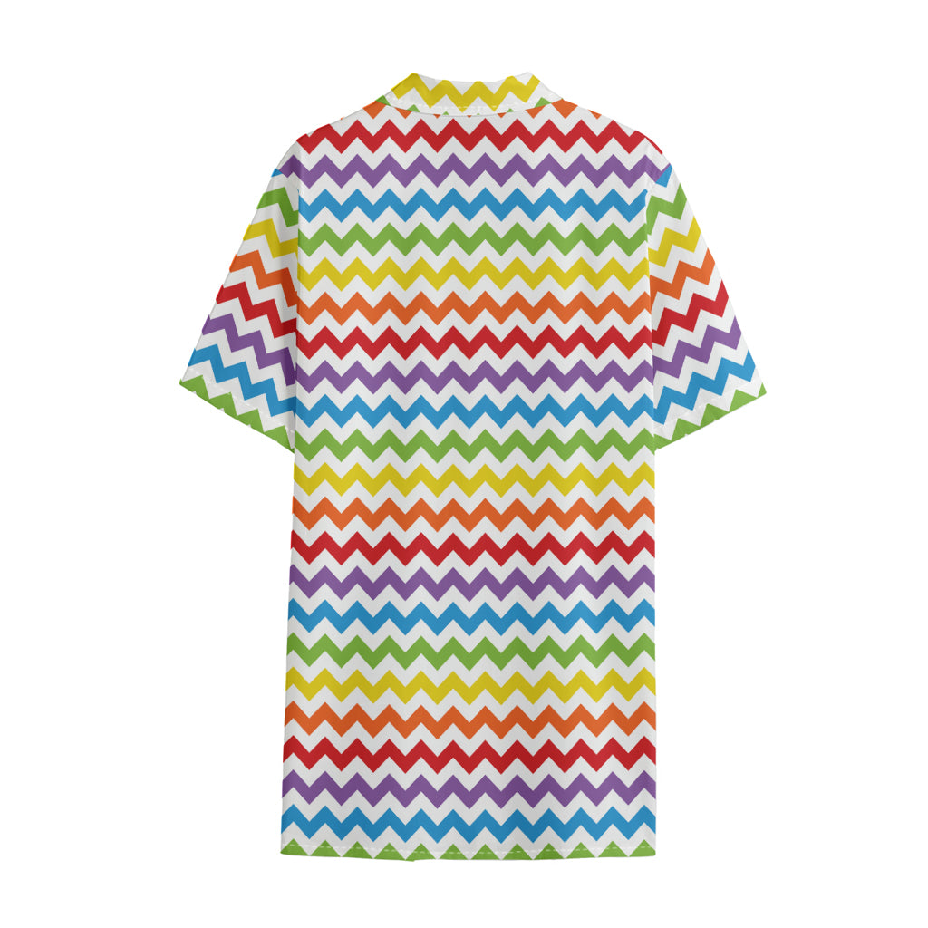 Rainbow Chevron Pattern Print Cotton Hawaiian Shirt