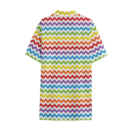 Rainbow Chevron Pattern Print Cotton Hawaiian Shirt