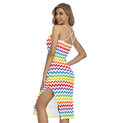 Rainbow Chevron Pattern Print Cross Back Cami Dress