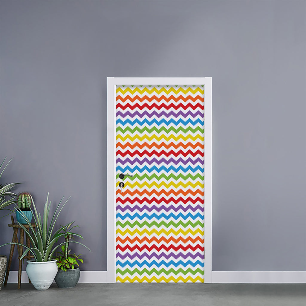 Rainbow Chevron Pattern Print Door Sticker