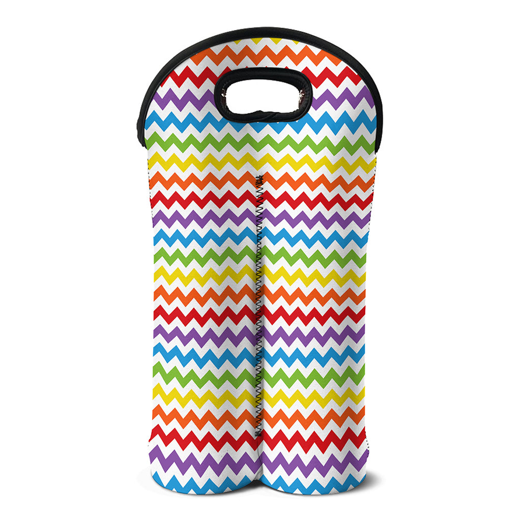 Rainbow Chevron Pattern Print Double Neoprene Wine Tote