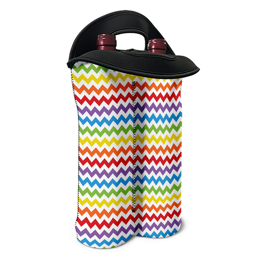 Rainbow Chevron Pattern Print Double Neoprene Wine Tote