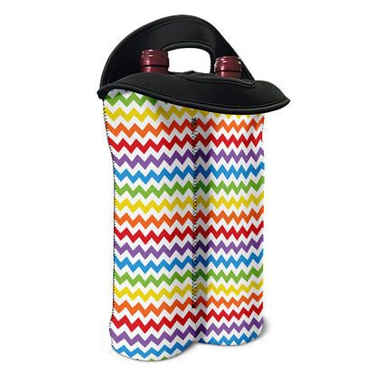 Rainbow Chevron Pattern Print Double Neoprene Wine Tote
