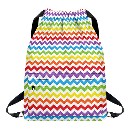 Rainbow Chevron Pattern Print Drawstring Backpack