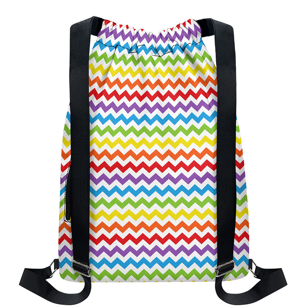 Rainbow Chevron Pattern Print Drawstring Backpack