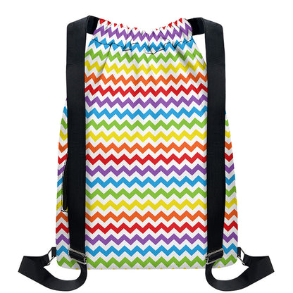 Rainbow Chevron Pattern Print Drawstring Backpack
