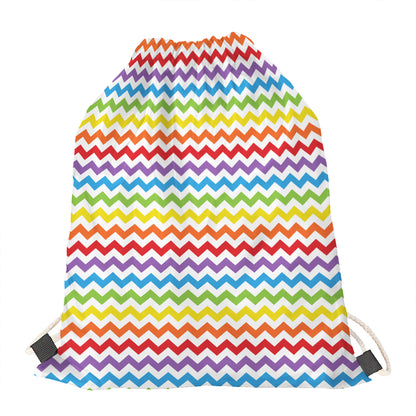 Rainbow Chevron Pattern Print Drawstring Bag
