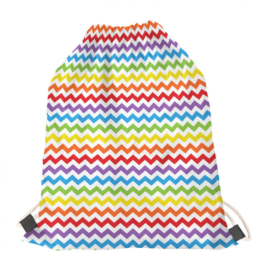 Rainbow Chevron Pattern Print Drawstring Bag