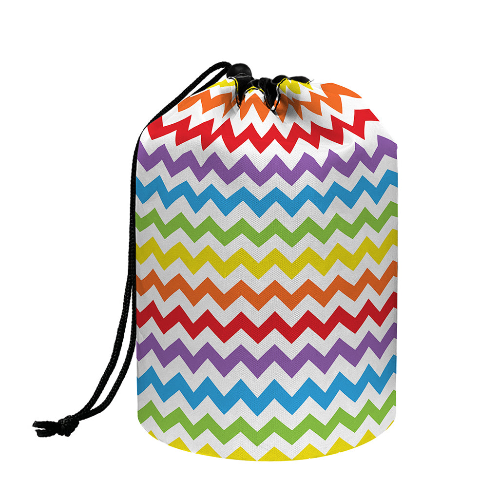 Rainbow Chevron Pattern Print Drawstring Makeup Bag