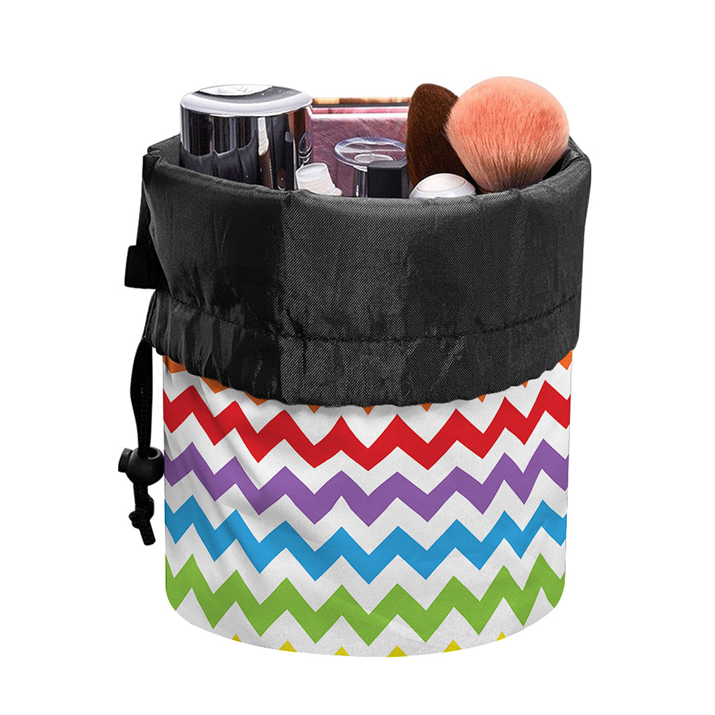 Rainbow Chevron Pattern Print Drawstring Makeup Bag