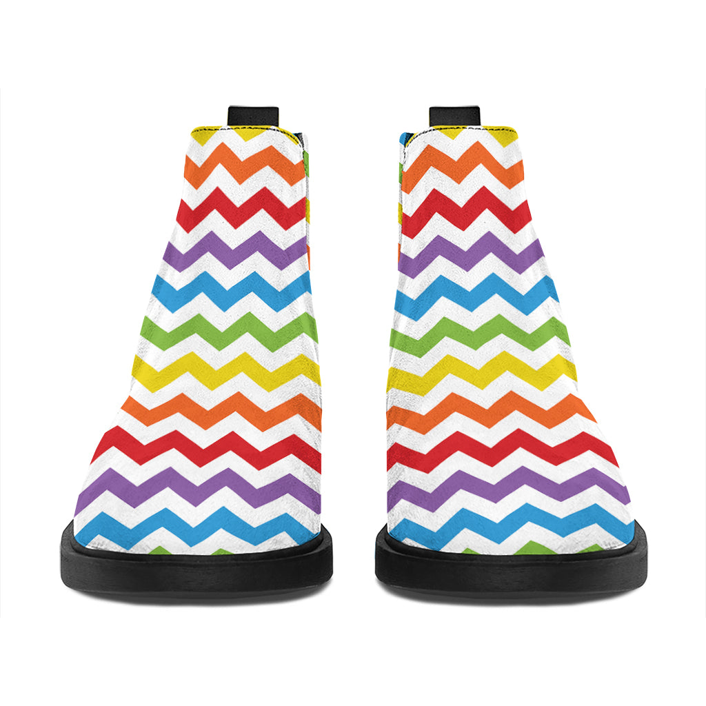 Rainbow Chevron Pattern Print Flat Ankle Boots