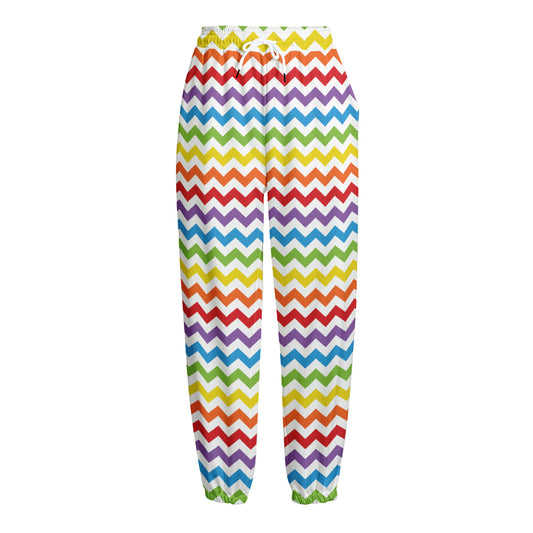Rainbow Chevron Pattern Print Fleece Lined Knit Pants