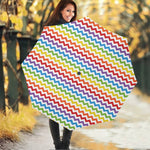 Rainbow Chevron Pattern Print Foldable Umbrella