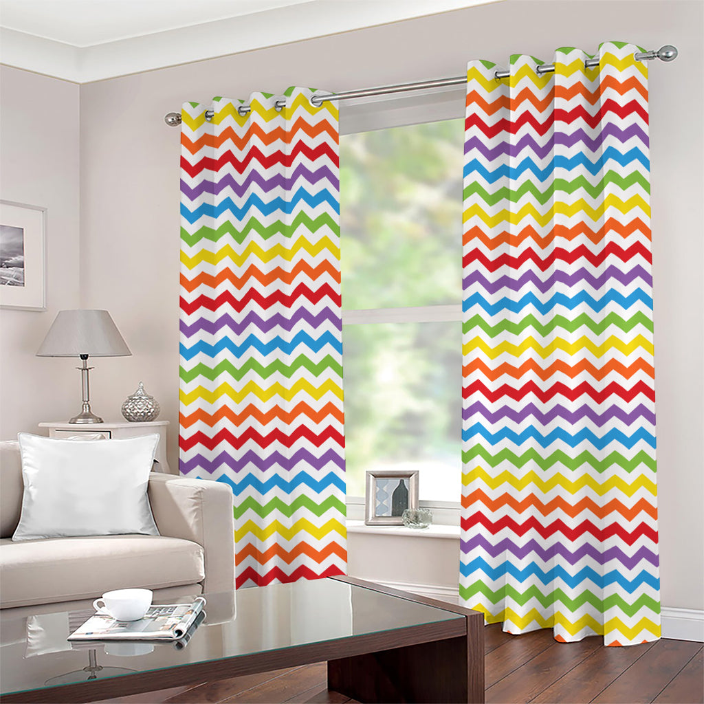 Rainbow Chevron Pattern Print Grommet Curtains