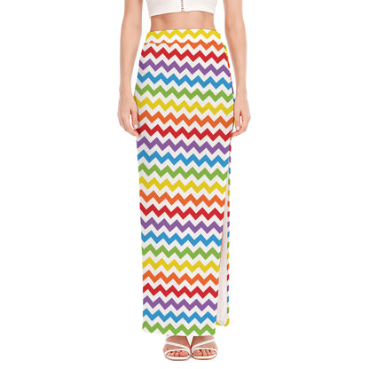 Rainbow Chevron Pattern Print High Slit Maxi Skirt