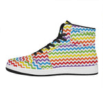 Rainbow Chevron Pattern Print High Top Leather Sneakers
