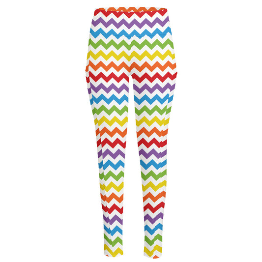Rainbow Chevron Pattern Print High-Waisted Pocket Leggings