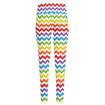 Rainbow Chevron Pattern Print High-Waisted Pocket Leggings