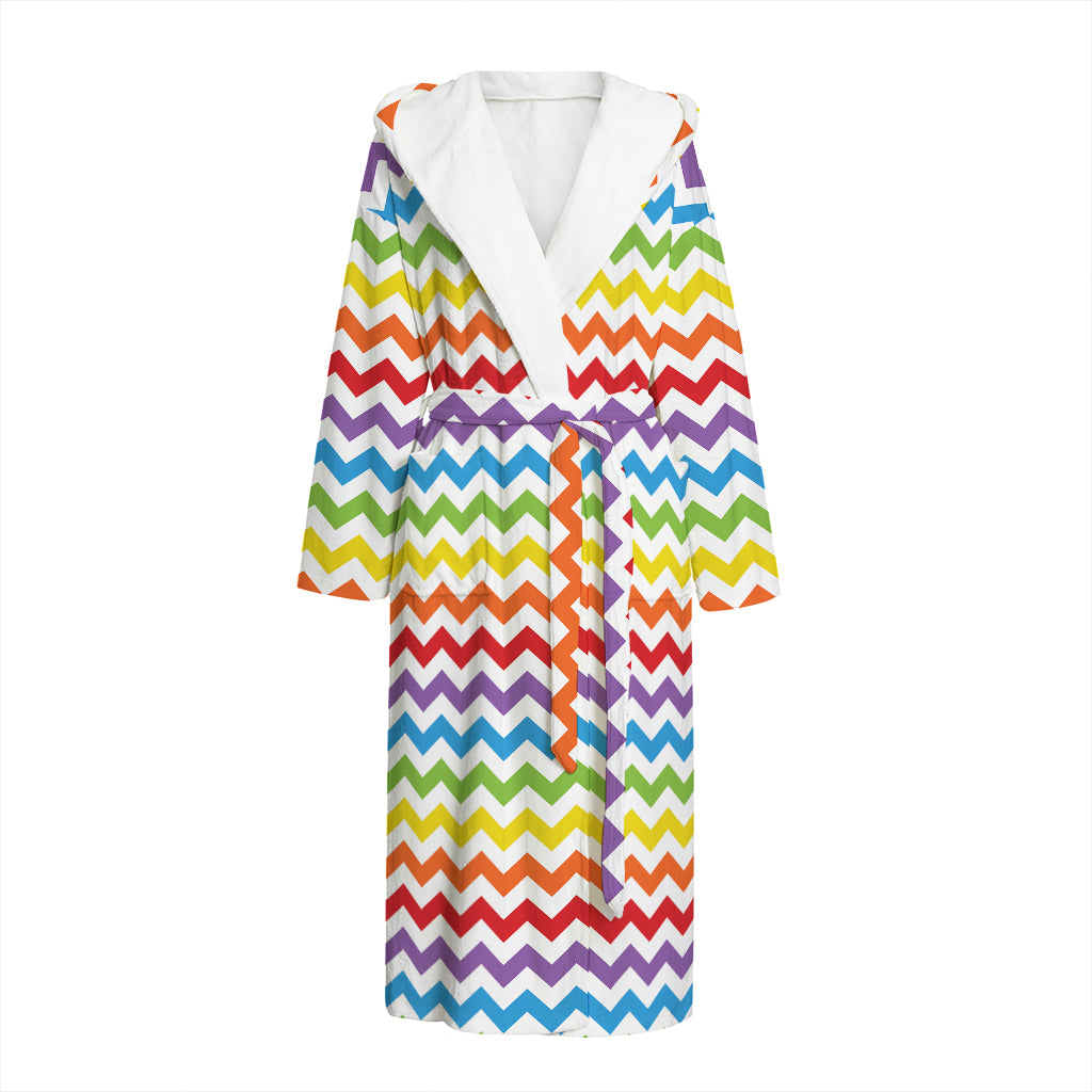 Rainbow Chevron Pattern Print Hooded Bathrobe