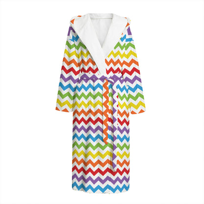 Rainbow Chevron Pattern Print Hooded Bathrobe