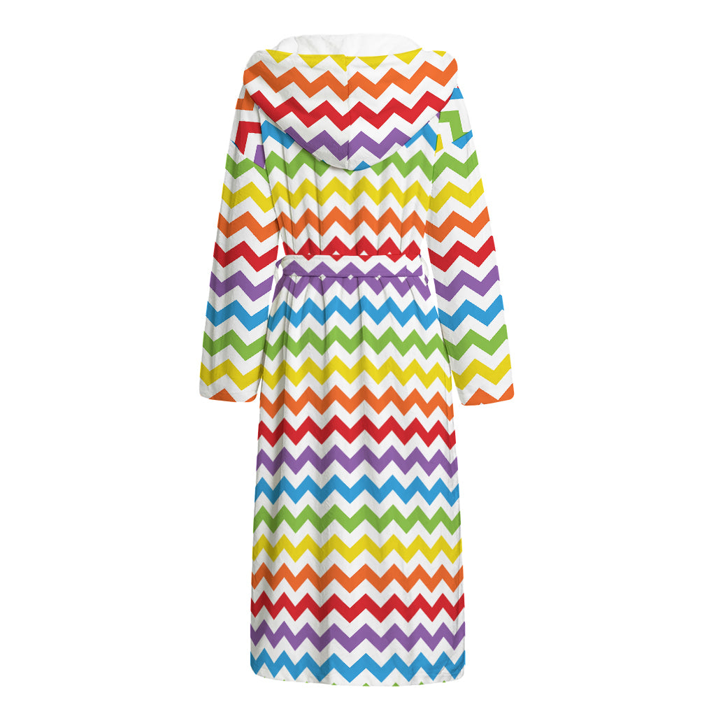 Rainbow Chevron Pattern Print Hooded Bathrobe