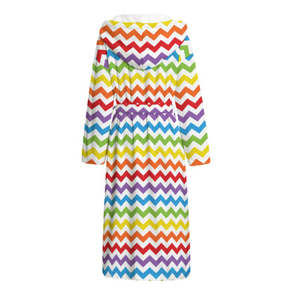 Rainbow Chevron Pattern Print Hooded Bathrobe