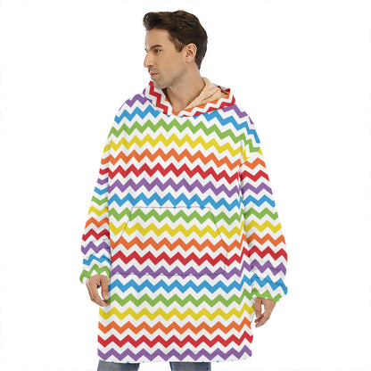 Rainbow Chevron Pattern Print Hoodie Blanket