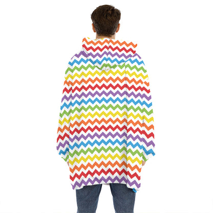 Rainbow Chevron Pattern Print Hoodie Blanket