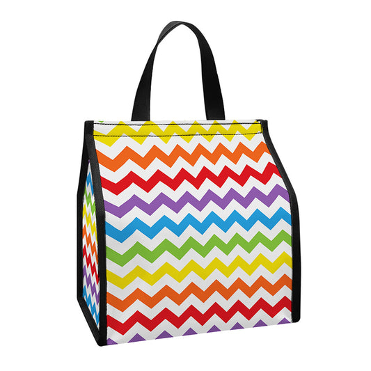 Rainbow Chevron Pattern Print Insulated Lunch Tote