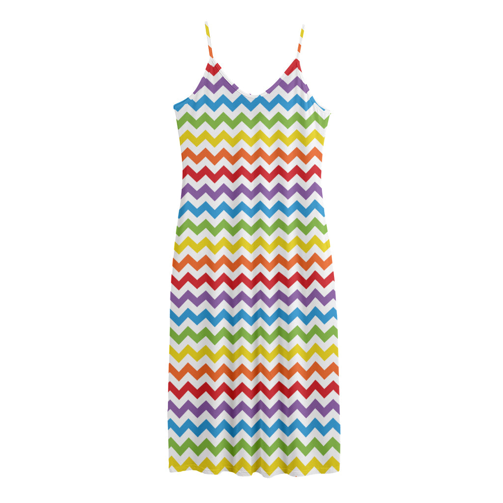 Rainbow Chevron Pattern Print Jersey Midi Cami Dress