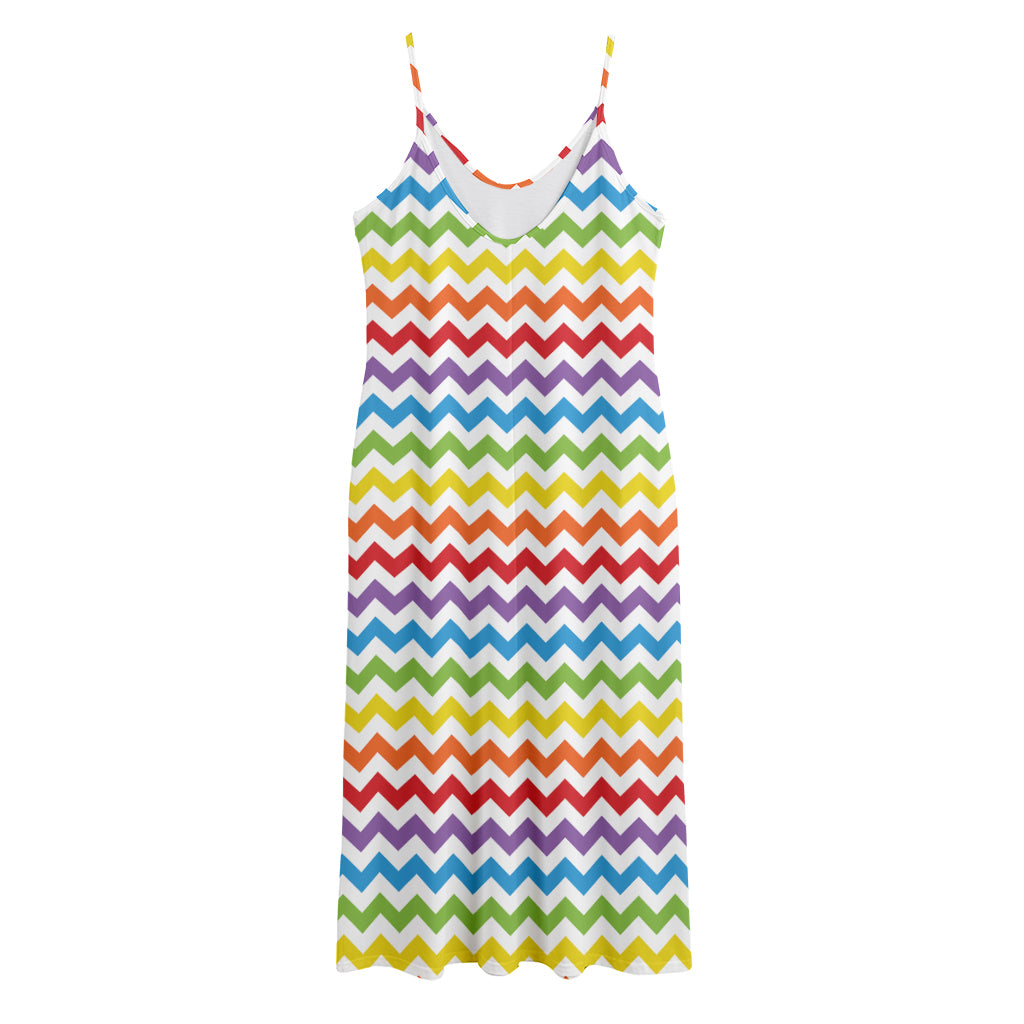 Rainbow Chevron Pattern Print Jersey Midi Cami Dress