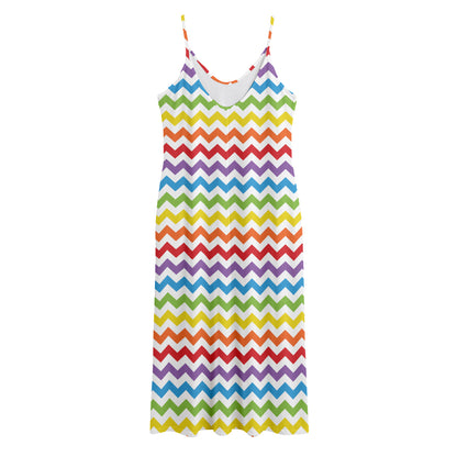 Rainbow Chevron Pattern Print Jersey Midi Cami Dress