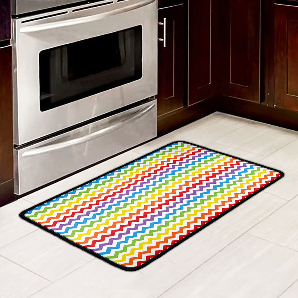 Rainbow Chevron Pattern Print Kitchen Mat