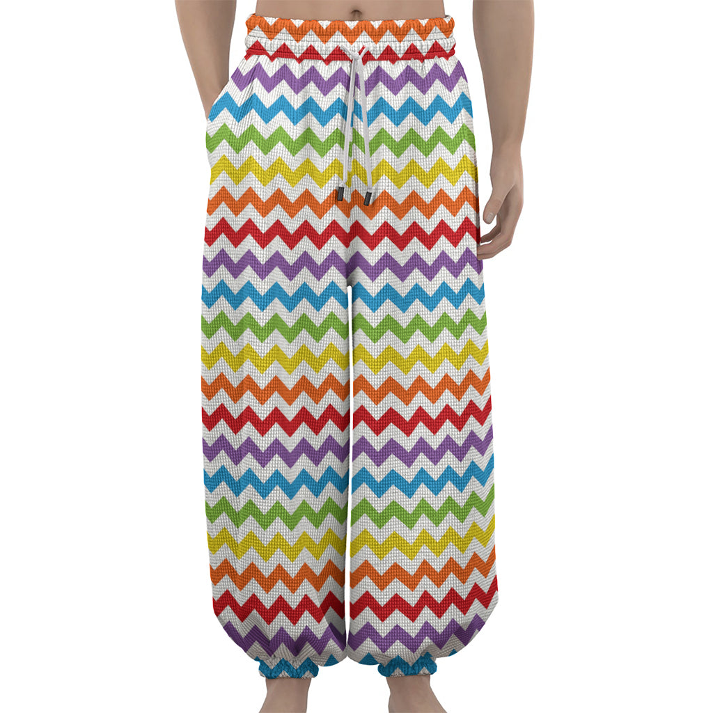 Rainbow Chevron Pattern Print Lantern Pants