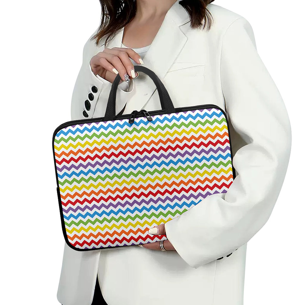 Rainbow Chevron Pattern Print Laptop Sleeve With Handle