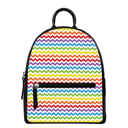 Rainbow Chevron Pattern Print Leather Backpack