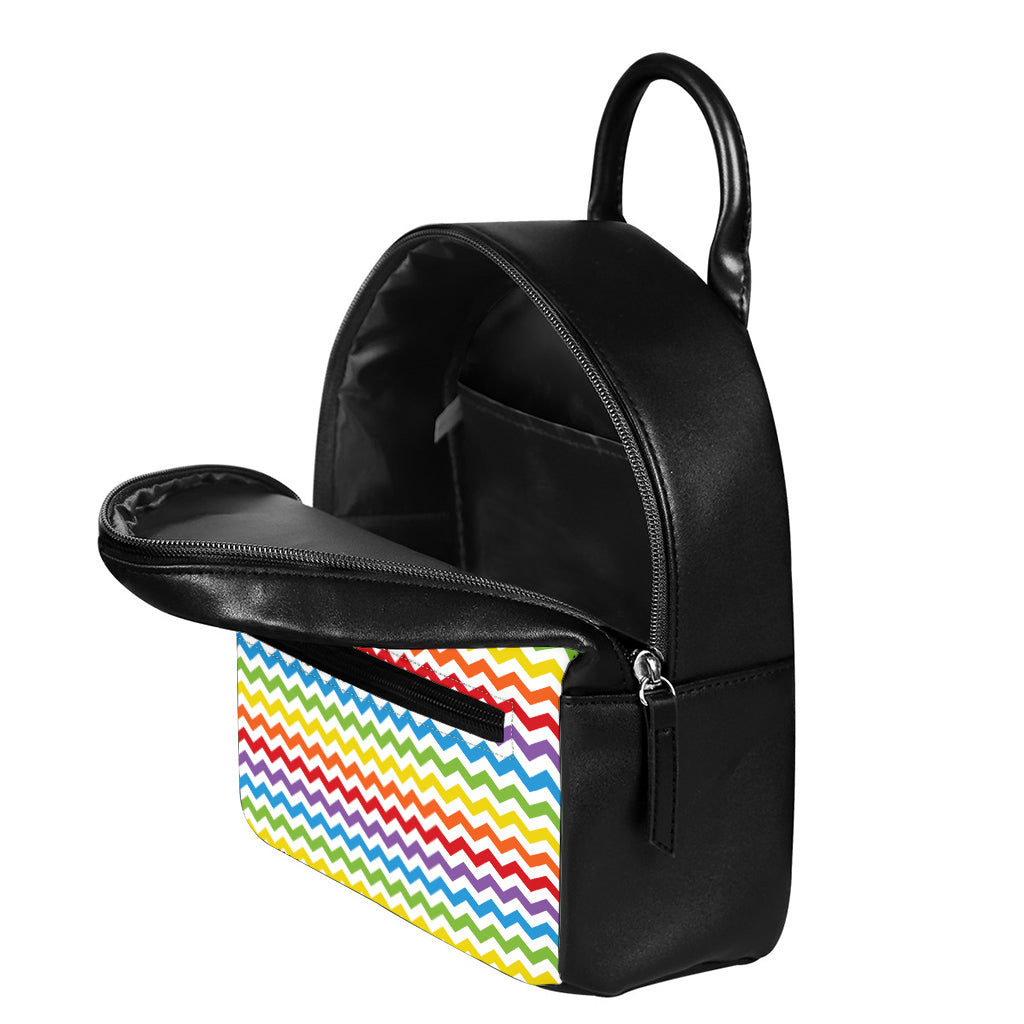 Rainbow Chevron Pattern Print Leather Backpack