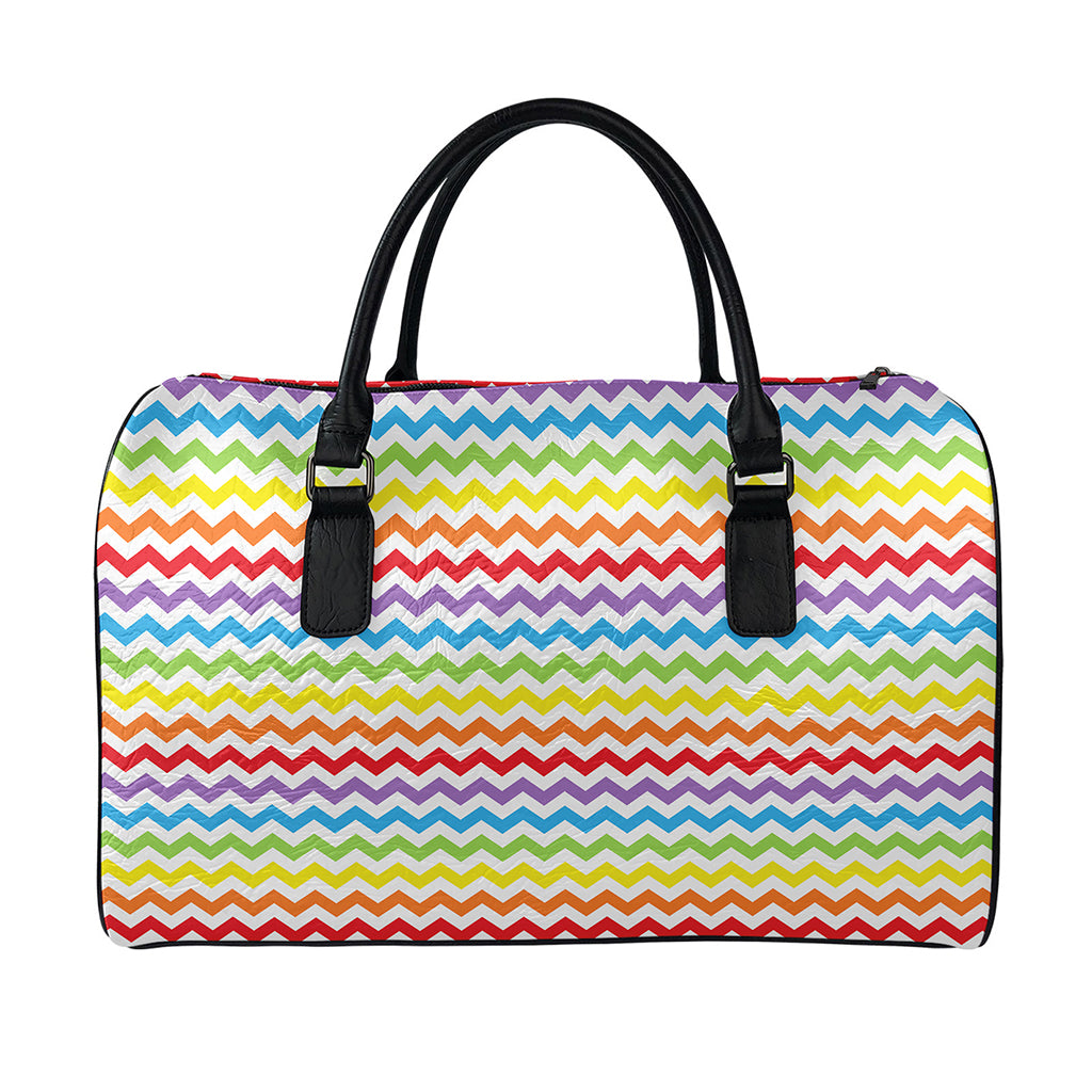 Rainbow Chevron Pattern Print Leather Duffle Bag