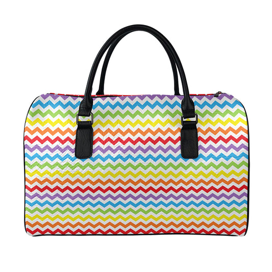 Rainbow Chevron Pattern Print Leather Duffle Bag