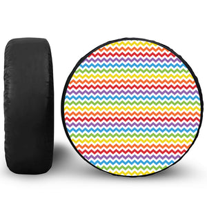 Rainbow Chevron Pattern Print Leather Spare Tire Cover