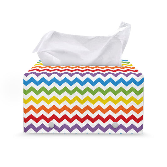 Rainbow Chevron Pattern Print Leather Tissue Box Cover
