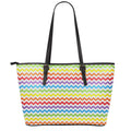 Rainbow Chevron Pattern Print Leather Tote Bag With Zipper